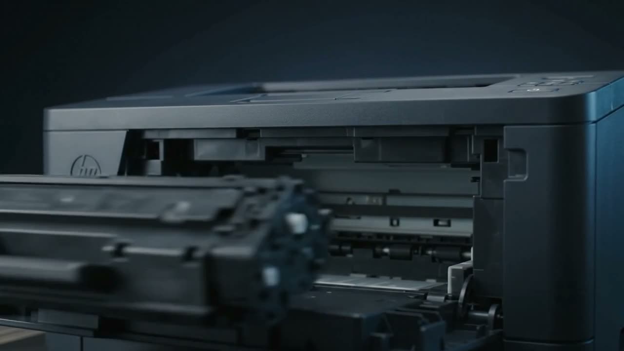 A printer opened at the paper tray
